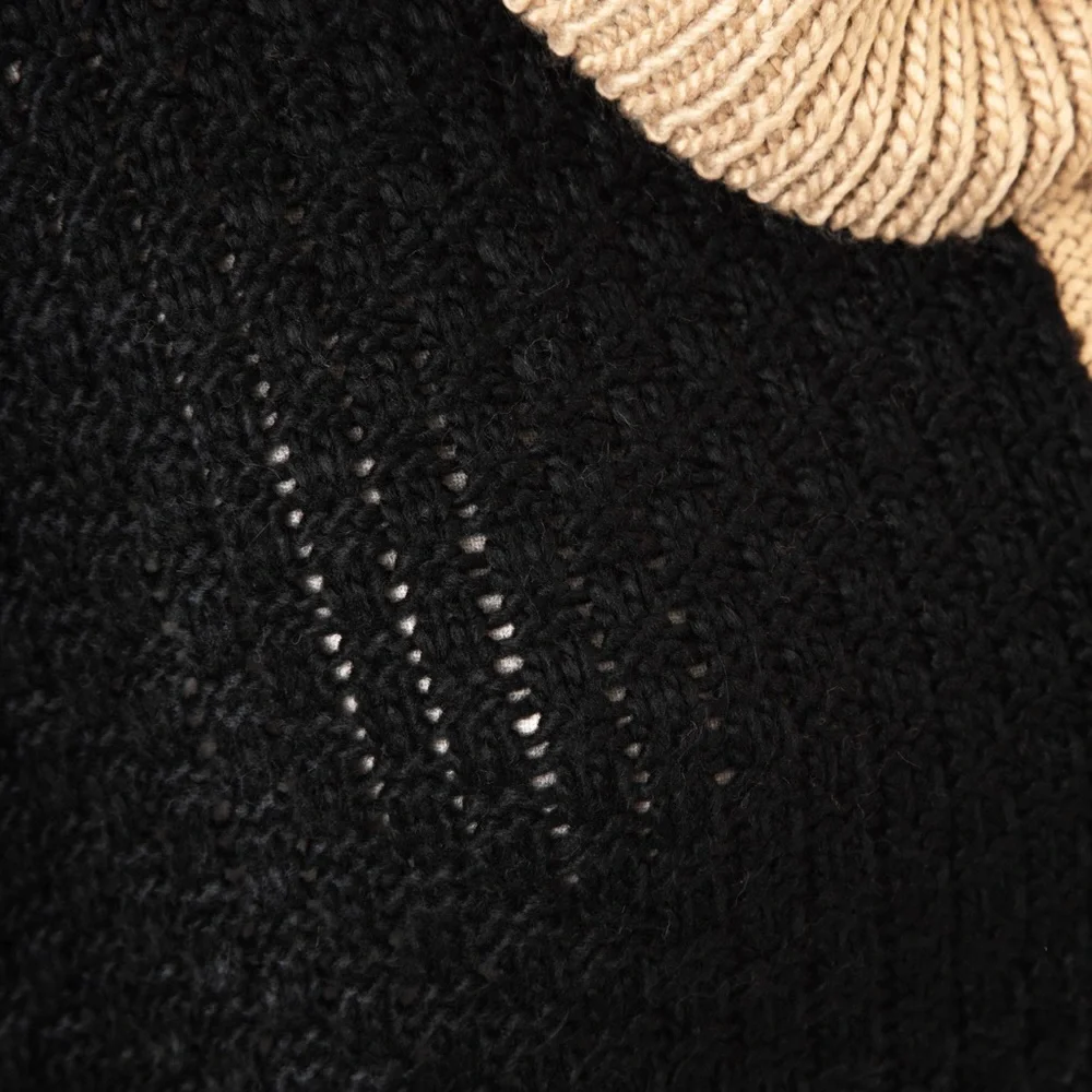Cable knit sweater poncho black & camel XL/1X Brittany Humble